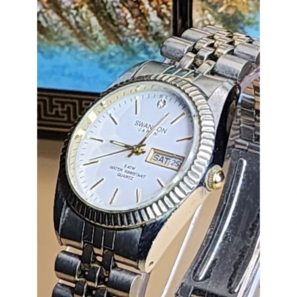 Vtg SWANSON Miyota Women's Watch Two-Tone Day & Date  New Battery FREE $HIP!!‎